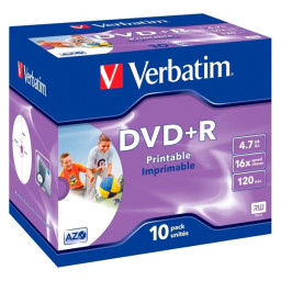 (10) Pack DVD+R VERBATIM Advanced AZO Jewel case Wide Printable ID (21-118mm) 16x 4,7GB 120m.