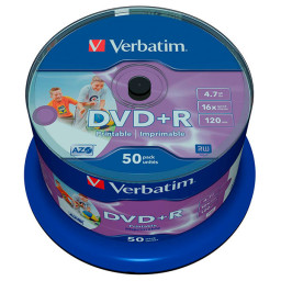 (T50) Spindle DVD+R VERBATIM Advanced AZO tarrina Wide Printable No-ID (21-118mm) 16x 4,7Gb 120m.