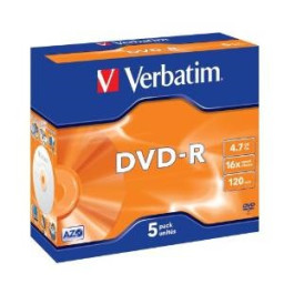 (5) Pack DVD-R VERBATIM Advanced AZO Jewel case Matt Silver 16x 4,7GB 120m.