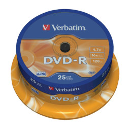 (T25) Spindle DVD-R VERBATIM Advanced AZO tarrina Matt Silver 16x 4,7GB 120m.