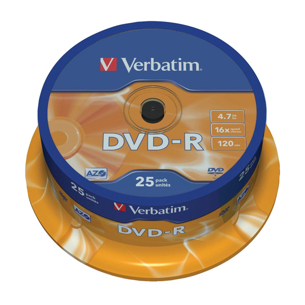 (T25) Spindle DVD-R VERBATIM Advanced AZO tarrina Matt Silver 16x 4,7GB 120m.