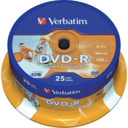 (T25) Spindle DVD-R VERBATIM Advanced AZO tarrina Wide Printable ID (21-118mm) 16x 4,7GB 120m.