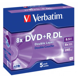 (5) Pack DVD+R DL VERBATIM Advanced AZO 8x Doble capa 8,5Gb, 240m. matt silver jewel case