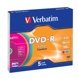 (5) Pack DVD-R VERBATIM Advanced AZO Slim case 5 Colours 16x 4,7GB 120m.