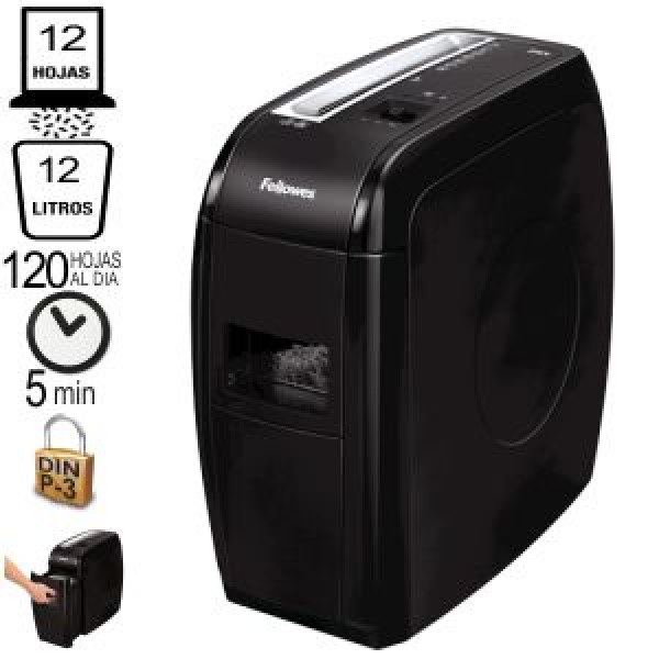 FELLOWES Destructora 21Cs negra partículas de 4x52mm, seg.P-3, 12h, 15L