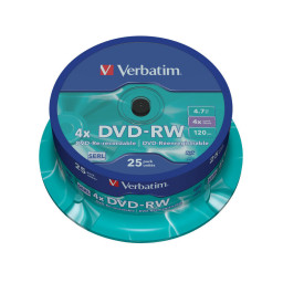 (T25) Spindle DVD-RW VERBATIM Advanced SERL tarrin Matt Silver 4x 4,7GB 120m.