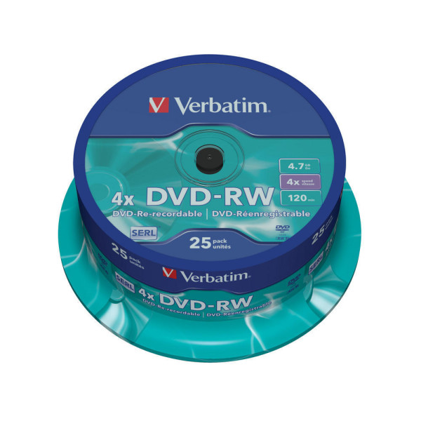 (T25) Spindle DVD-RW VERBATIM Advanced SERL tarrin Matt Silver 4x 4,7GB 120m.
