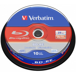 (T10) BD-RE VERBATIM Rewritable 25GB 2x Blu-ray Disc White Blue Surface spindle
