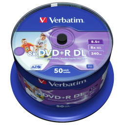 (T50) Spindle DVD+R DL VERBATIM Advanced AZO 8x Doble capa 8,5GB, 240m. Printable no-ID