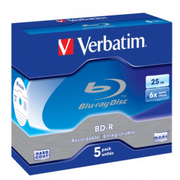 (5) BD-R SL VERBATIM Single Layer 25GB 6x Blu-ray Disc White Blue Surface jewel case