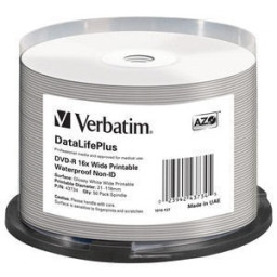 (T50) Spindle DVD-R VERBATIM DataLifePlus 16x 4,7GB Wide Printable Waterproof No-ID