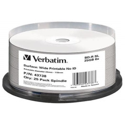 (T25) BD-R SL VERBATIM Single Layer 25GB 6x Blu-ray Disc Wide Printable Inkjet No-ID Spindle