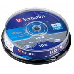 (T10) BD-R SL VERBATIM Single Layer 25GB 6x  Blu-ray Disc White Blue Surface Spindle
