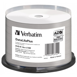(T50) Spindle DVD-R VERBATIM Profes. DataLife Plus Wide Printable No-ID (21-118mm) 16x 4,7Gb Medical