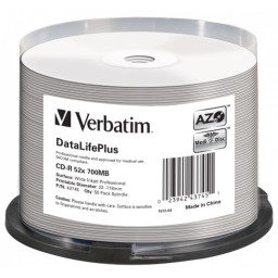 (T50) CD-R VERBATIM Profes.Datalife Plus 700 Mb Tarrina Printable inkJet AZO Medical use No-ID