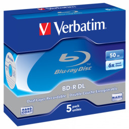 (5) BD-R DL VERBATIM Dual Layer 50GB 6x Blu-ray Disc White Blue Surface jewel case
