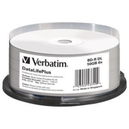 (T25) BD-R DL VERBATIM Double Layer 50GB 6x Blu-ray Disc Wide inkjet Printable No-ID Spindle