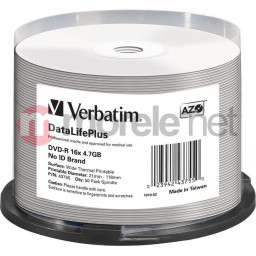(T50) Spindle DVD-R VERBATIM DataLifePlus 16x 4.7GB Wide Thermal Printable No-ID Brand