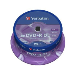 (T25) Spindle DVD+R DL VERBATIM Advanced AZO 8x Doble capa 8,5GB, 240m.