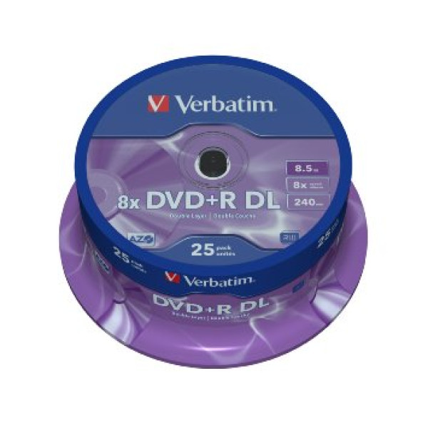 (T25) Spindle DVD+R DL VERBATIM Advanced AZO 8x Doble capa 8,5GB, 240m.