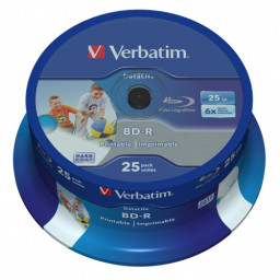 (T25) BD-R VERBATIM DataLife 25GB 6x Blu-ray Disc Wide Inkjet Printable no-ID spindle