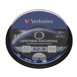 (T10) BD-R M-DISC VERBATIM Lifetime Archival 25GB 4x Inkjet Printable Spindle