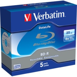(5) BD-R VERBATIM DataLife 25GB 6x Blu-ray Disc White Blue Surface jewel case