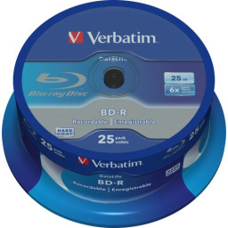 (T25) BD-R VERBATIM DataLife 25GB 6x Blu-ray Disc White Blue Surface spindle