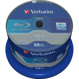 (T50) BD-R VERBATIM DataLife 25GB 6x Blu-ray Disc White Blue Surface spindle