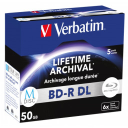 (5) BD-R M-DISC DL VERBATIM Lifetime Archival 50GB 6x Matt Silver jewel case