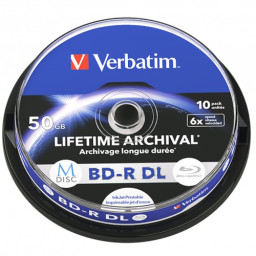 (T10) BD-R M-DISC DL VERBATIM Lifetime Archival 50GB 6x Inkjet Printable Spindle