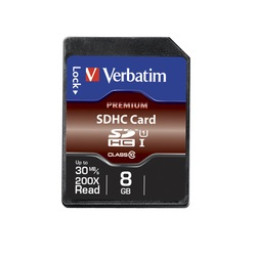 VERBATIM Premium SDHC 8GB Clase 10 U1 Escritura 80MB/s, Lectura 10MB/s *