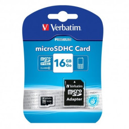 VERBATIM Premium MicroSDHC 16GB Clase 10 U1 + adaptador a SD, Lect.80MB/s, Escr.10MB/s