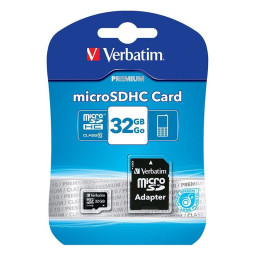 VERBATIM Premium MicroSDHC 32GB Clase 10 U1 + adaptador a SD, Lect.90MB/s, Escr.10MB/s