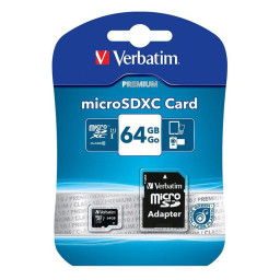 VERBATIM Premium MicroSDXC 64GB Clase 10 U1 + adaptador a SD, Lect.90MB/s, Escr.10MB/s