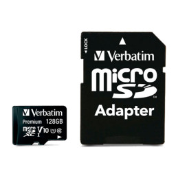 VERBATIM Premium MicroSDXC 128GB Clase 10 U1 + adaptador a SD, Lect.90MB/s, Escr.10MB/s