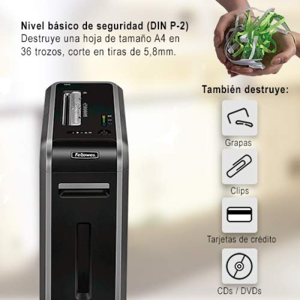 FELLOWES Destructora 125Ci  negra partículas de 4x38mm, seg.P-4, 20h, 53L