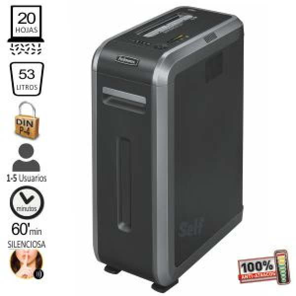 FELLOWES Destructora 125i negra corte en tiras de 5,8mm, seg.P-2, 18h, 53L