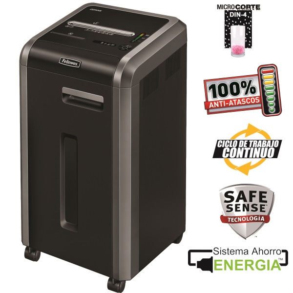 FELLOWES Destructora 225Mi negra/gris partículas de 2x12mm, seg.P-5, 16h, 60L