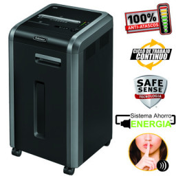 FELLOWES Destructora 225i  negra/gris corte en tiras de 5,8mm, seg.P-2, 24h, 60L