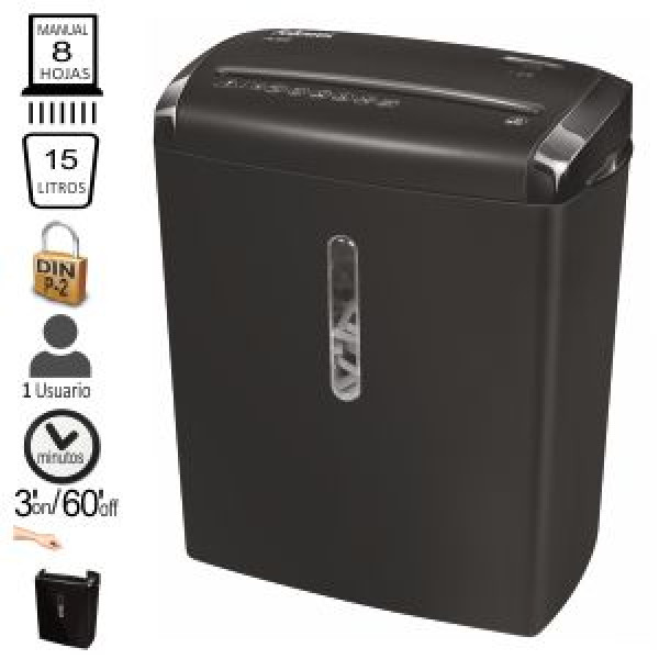 FELLOWES Destructora 8C negra partículas de 4x35mm, seg.P-4, 6h, 14L