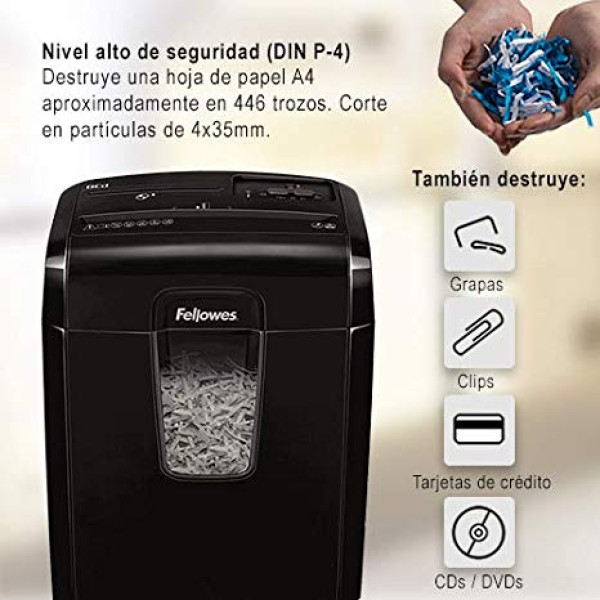 FELLOWES Destructora 8Cd negra partículas de 4x35mm, seg.P-4, 6h, 14L