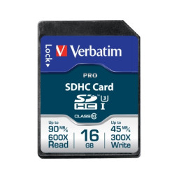 VERBATIM Pro SD-HC 16GB Clase 10 U3 UHS-I Lectura 90MB/s, Escritura 45MB/s