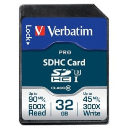VERBATIM Pro SD-HC 32GB Clase 10 U3 UHS-I Lectura 90MB/s, Escritura 45MB/s