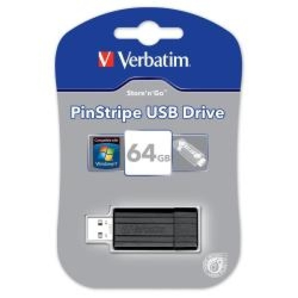 VERBATIM Store'n'Go Pinstripe USB 2.0 Black 64GB Lectura 12Mb/s, Escritura 5Mb/s 