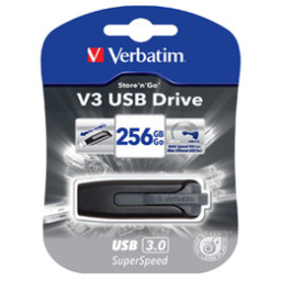 VERBATIM Store'n'Go V3 USB 3.0 Black/Grey 256GB Lect.60Mb/s, Escrit.12Mb/s - USB 3.2/3.0/2.0