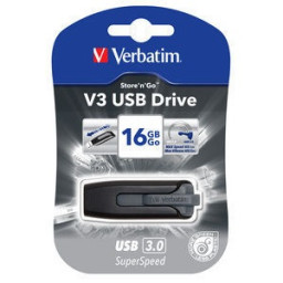 VERBATIM Store'n'Go V3 USB 3.0 Black/Grey 16GB Lect.60Mb/s, Escrit.12Mb/s - USB 3.2/3.0/2.0