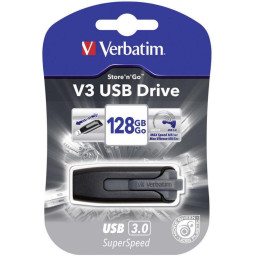 VERBATIM Store'n'Go V3 USB 3.0 Black/Grey 128GB Lect.60Mb/s, Escrit.12Mb/s - USB 3.2/3.0/2.0