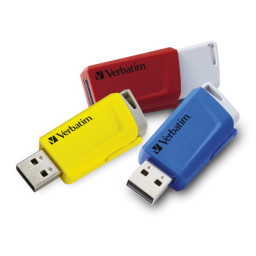 (3) VERBATIM Store'n'Click USB 3.0 - 32GB  rojo/azul/amarillo, USB 3.2/3.0/2.0 retráctil