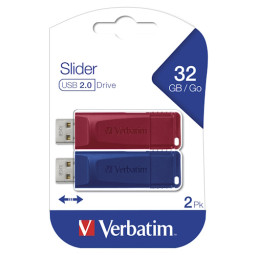 (2) VERBATIM Store'n'Go Slider USB 2.0 Black 32GB pack 2 colores rojo/azul